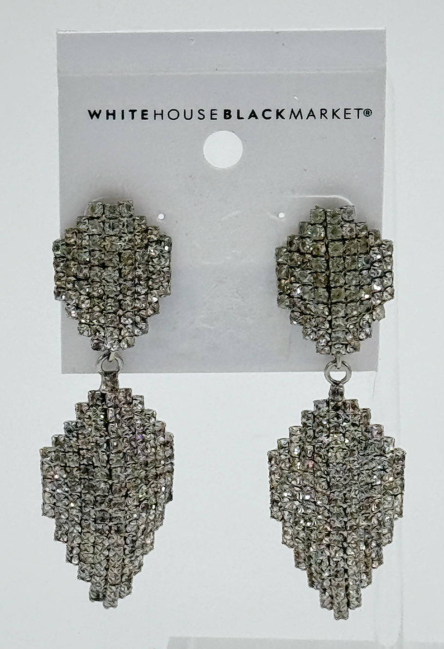 WHITE HOUSE BLACK MARKET SILVERTONE RHINESTONE CRYSTAL PAVÈ CHANDELIER EARRINGS